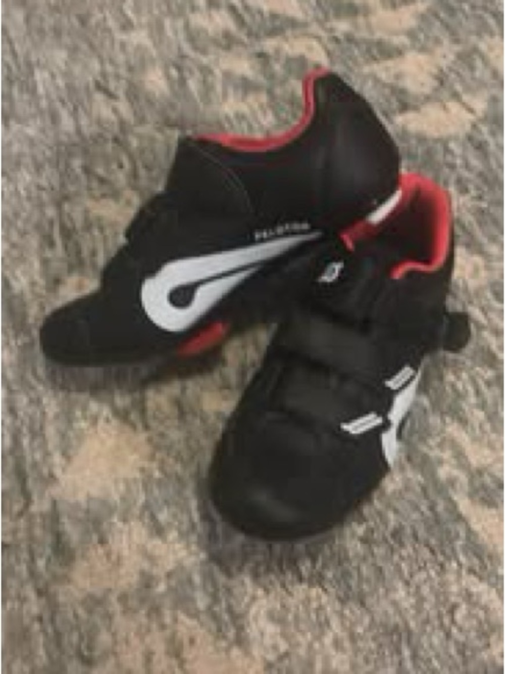 Peloton Black Athletic Shoes with Red and White Accents
